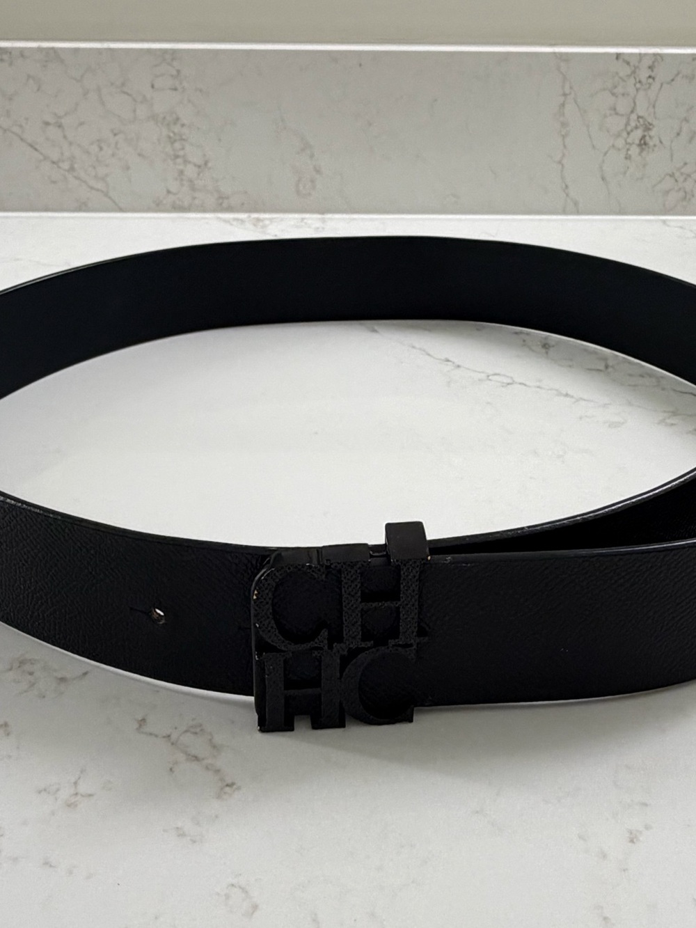 Carolina Herrera Black Leather CH Logo Belt